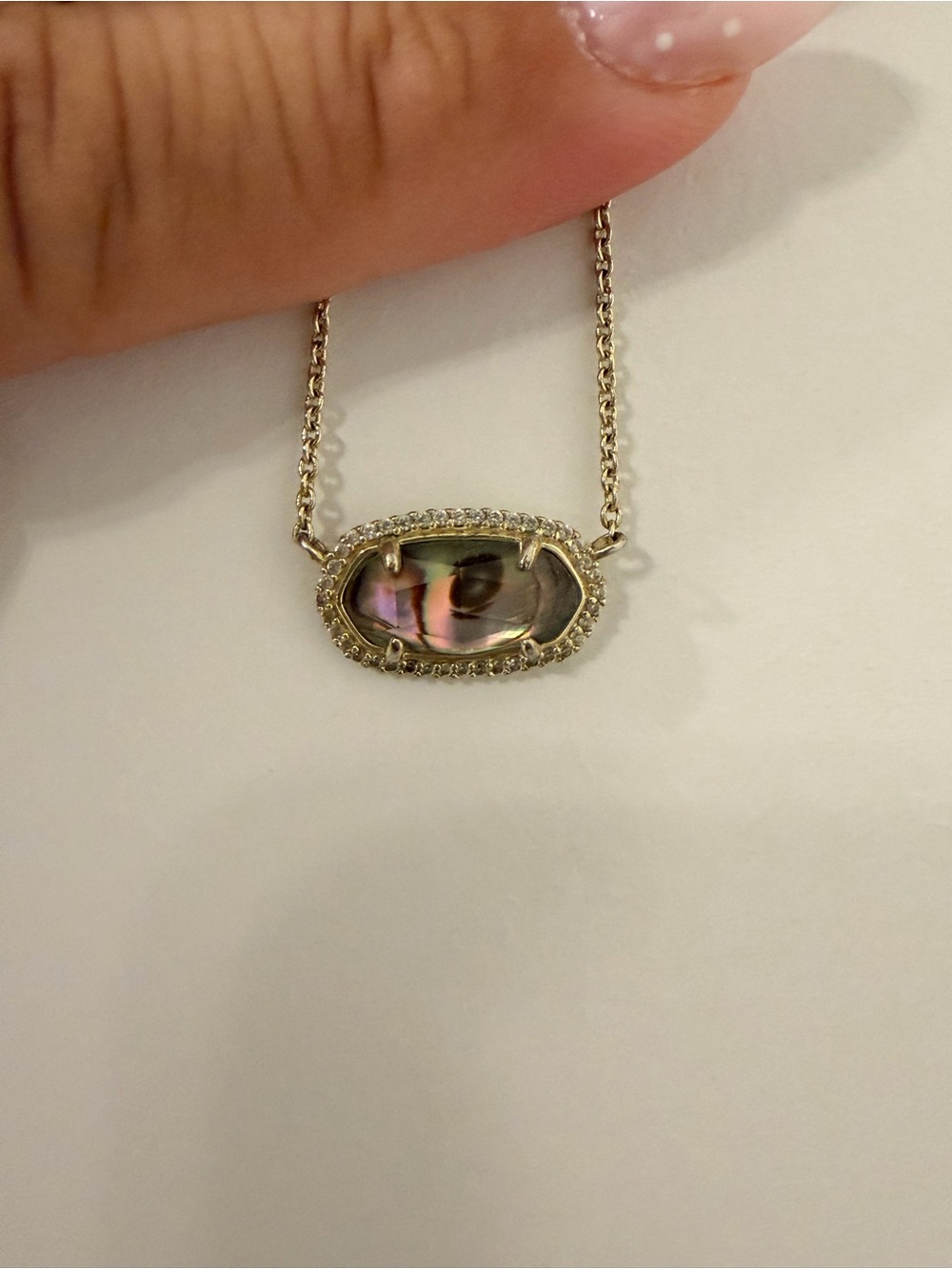 Kendra Scott Elisa Pave Necklace Abalone Halo Pendant Necklace